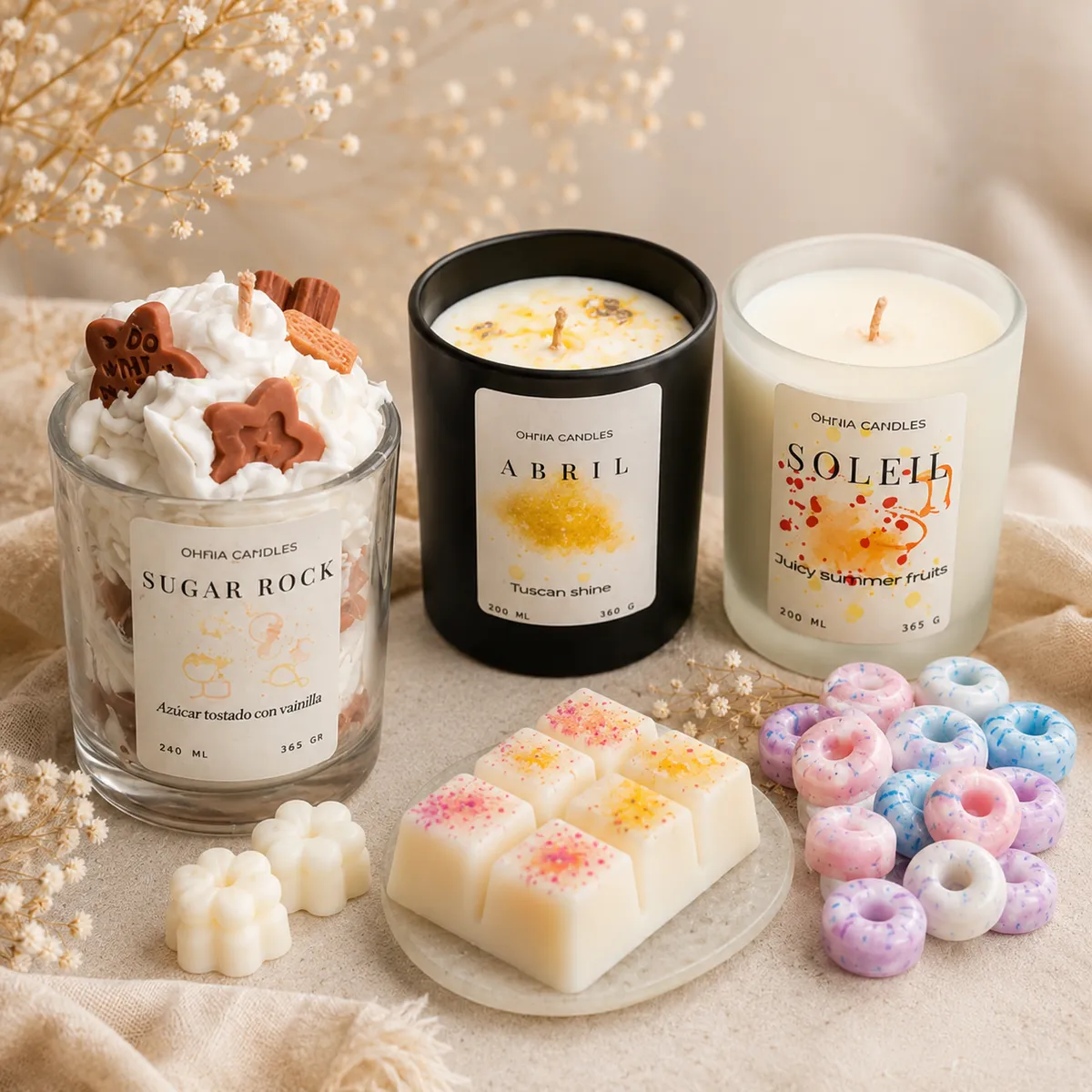 Velas de soja artesanales OHNIA